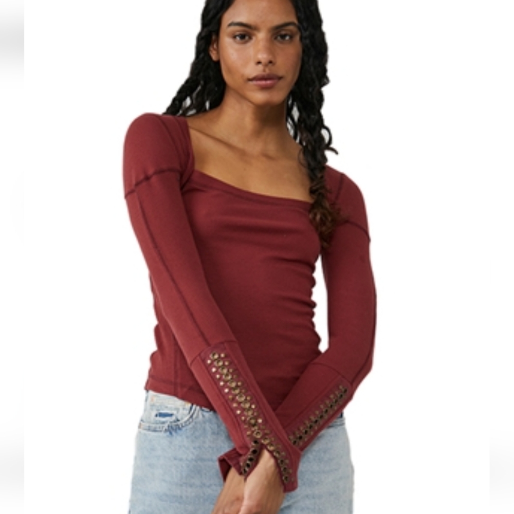 NWT Free People A Little Unruly Top in Red Jasper Sz S Free shipping👍